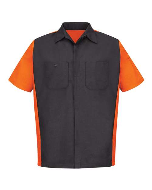 Red Kap SY20T Men's Tall Short Sleeve Automotive Crew Shirt - Charcoal/ Orange - front