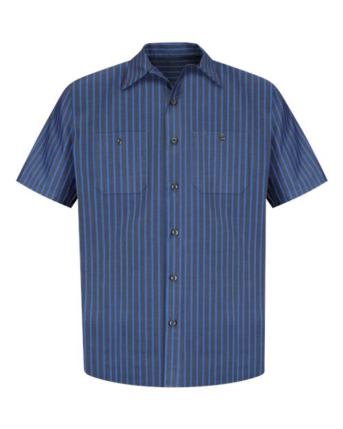 Red Kap SP24T Men's Tall Industrial Short Sleeve Work Shirt - Grey/ Blue Stripe - front
