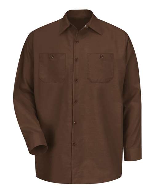 Red Kap SP14T Men's Tall Industrial Long Sleeve Work Shirt - Chocolate Brown - front