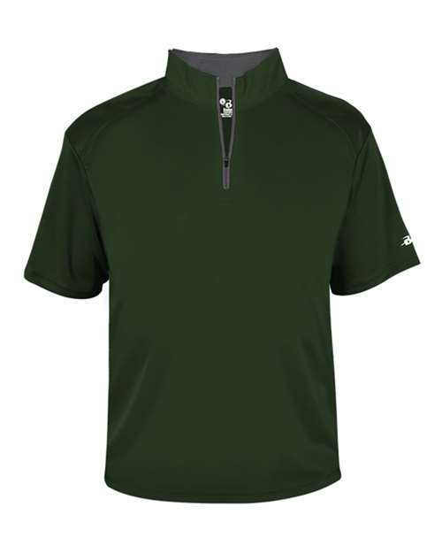 Badger 4199 Men's B-Core Short Sleeve Quarter-Zip - Forest/ Graphite - front
