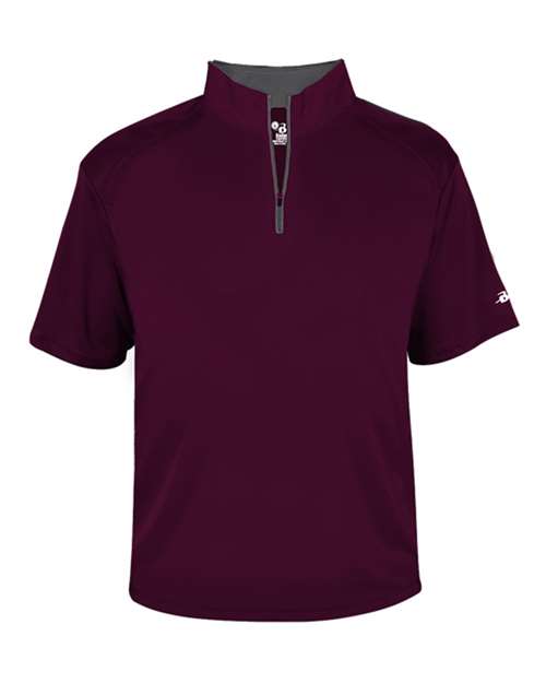 Badger 4199 Men's B-Core Short Sleeve Quarter-Zip - Maroon/ Graphite - front