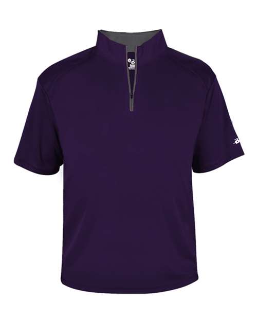 Badger 4199 Men's B-Core Short Sleeve Quarter-Zip - Purple/ Graphite - front