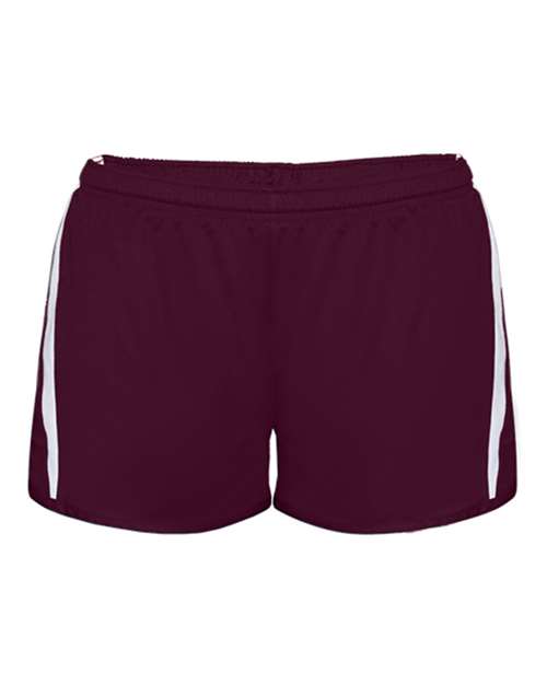 Alleson Athletic 7274 Women's Stride Shorts - Maroon/ White - front