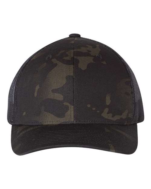 YP Classics 6606 Retro Trucker Cap - Multicam Black/ Black - front