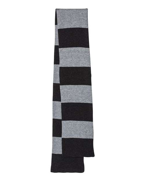 Sportsman SP02 Rugby-Striped Knit Scarf - Heather Black/ Heather Grey - front