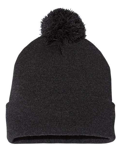 Sportsman SP15 12" Pom-Pom Cuffed Beanie - Heather Charcoal - back