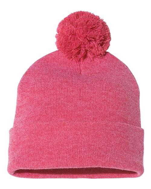 Sportsman SP15 12" Pom-Pom Cuffed Beanie - Heather Red - front