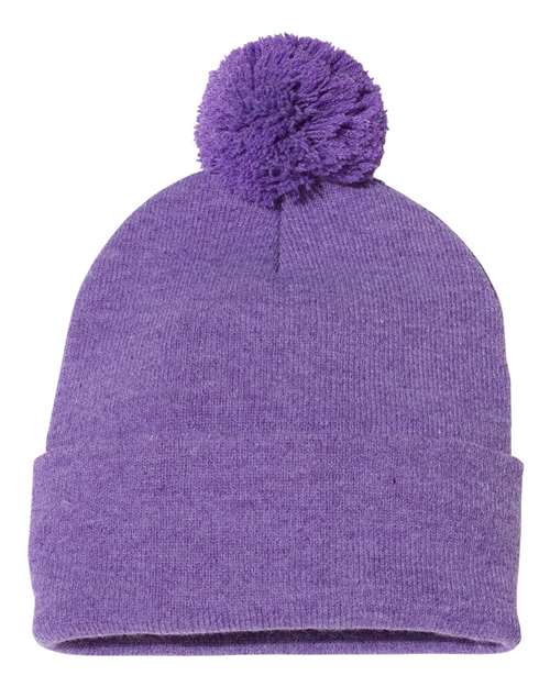 Sportsman SP15 12" Pom-Pom Cuffed Beanie - Heather Purple - back