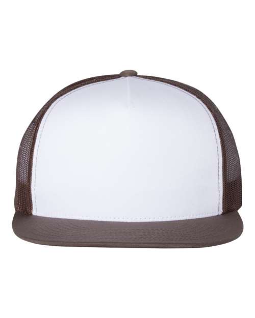 YP Classics 6006 Classic Five-Panel Trucker Cap - Brown/ White/ Brown - front