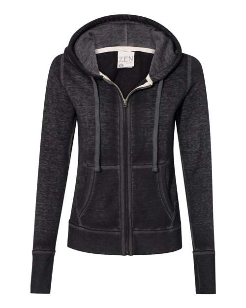 J. America 8913 Women's Zen Fleece Full-Zip Hooded Sweatshirt - Twisted Black - front