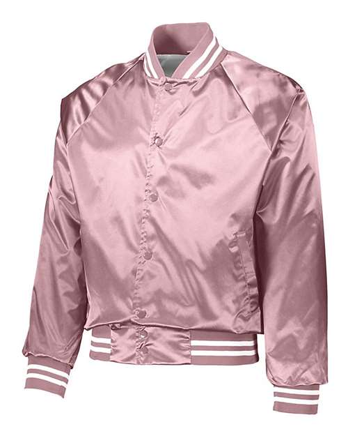 Augusta Sportswear 3610 Unisex Satin Baseball Jacket Striped Trim - Light Pink/ White - side