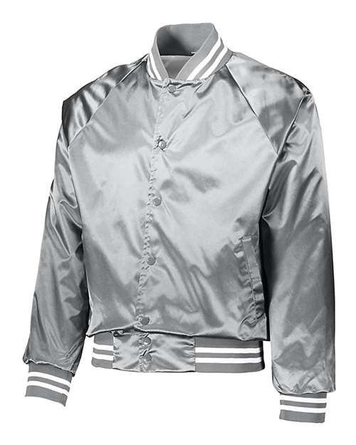 Augusta Sportswear 3610 Unisex Satin Baseball Jacket Striped Trim - Metallic Silver/ White - side