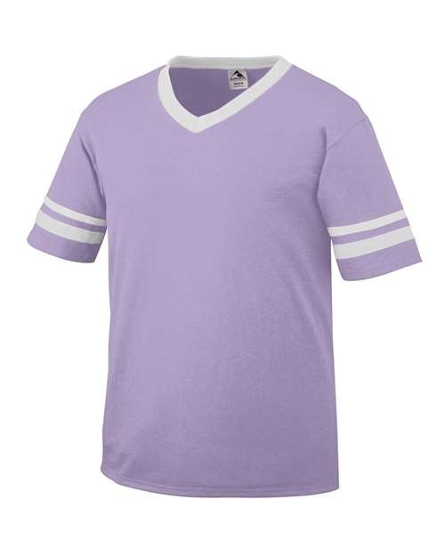 Augusta Sportswear 361 Youth V-Neck Jersey with Striped Sleeves - Light Lavender/ White - side