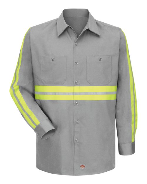 Red Kap SC30ET Men's Tall Enhanced Visibility Long Sleeve Cotton Work Shirt - GY-Grey - front