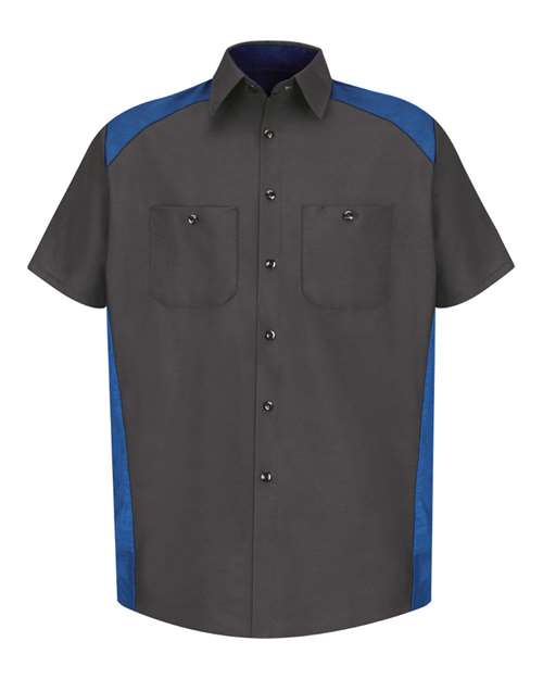 Red Kap SP28 Men's Short Sleeve Motorsports Shirt - Charcoal/ Royal - front