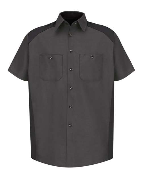 Red Kap SP28T Men's Tall Short Sleeve Motorsports Shirt - Charcoal/ Black - front