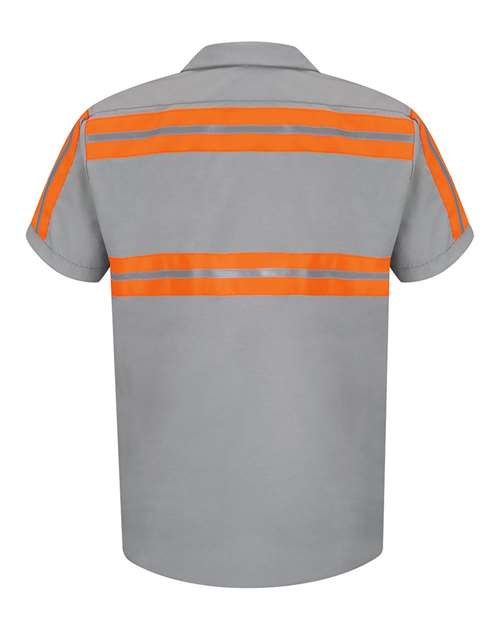 Red Kap SP24ET Men's Tall Enhanced Visibility Industrial Work Shirt - Light Grey/ Orange Trim - back