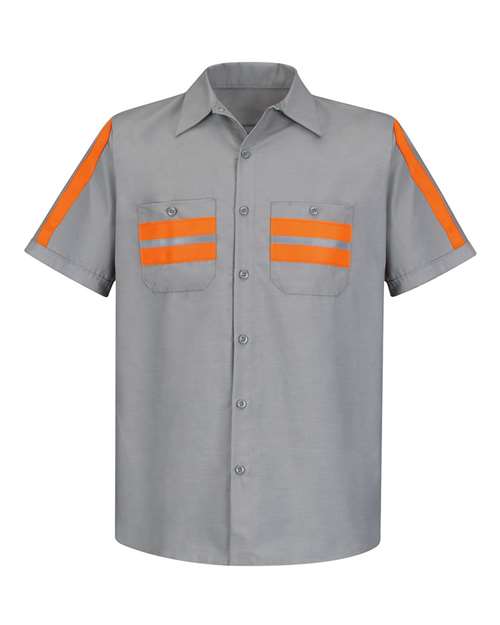 Red Kap SP24ET Men's Tall Enhanced Visibility Industrial Work Shirt - Light Grey/ Orange Trim - front
