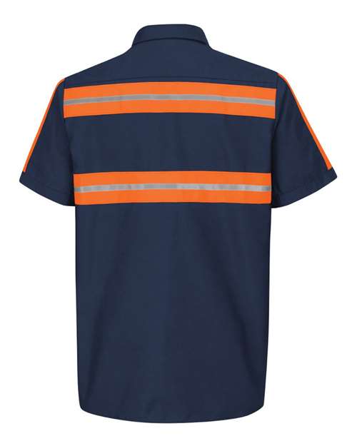 Red Kap SP24ET Men's Tall Enhanced Visibility Industrial Work Shirt - Navy/ Orange Trim - back