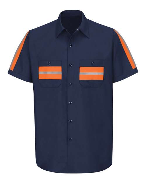 Red Kap SP24ET Men's Tall Enhanced Visibility Industrial Work Shirt - Navy/ Orange Trim - front