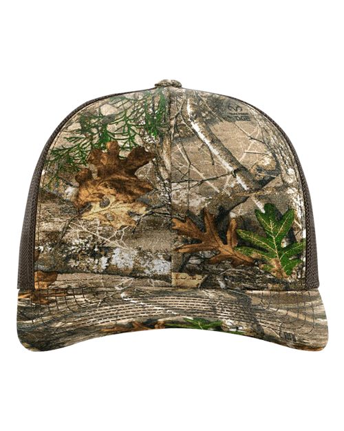 Richardson 112P Printed Trucker Cap - Realtree Edge/ Brown - front