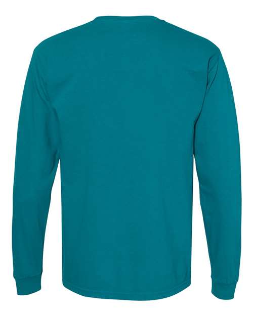 Comfort Colors 4410 Unisex Garment-Dyed Heavyweight Long Sleeve Pocket T-Shirt - Topaz Blue - back