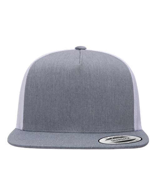 YP Classics 6006 Classic Five-Panel Trucker Cap - Heather/ White - front