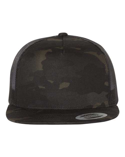 YP Classics 6006 Classic Five-Panel Trucker Cap - Multicam Black/ Black - front