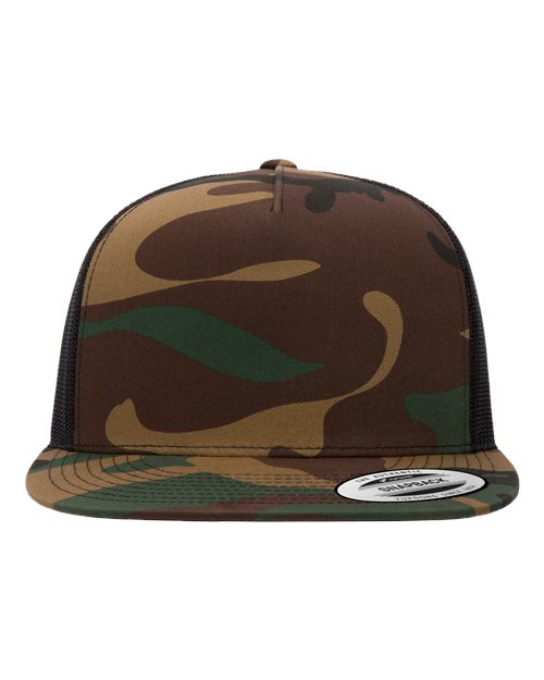 YP Classics 6006 Classic Five-Panel Trucker Cap - Green Camo/ Black - front