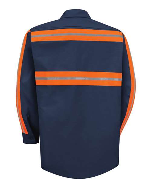 Red Kap SP14E Men's Industrial Enhanced-Visibility Long Sleeve Work Shirt - Navy/ Orange Trim - back
