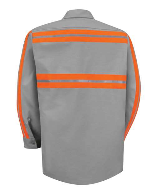 Red Kap SP14E Men's Industrial Enhanced-Visibility Long Sleeve Work Shirt - Light Grey/ Orange Trim - back