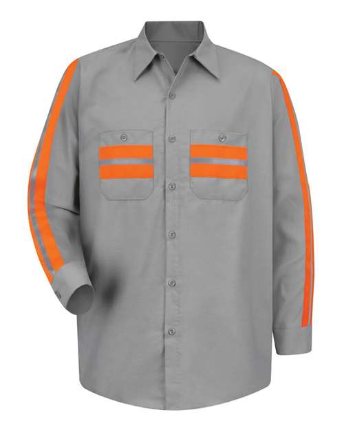 Red Kap SP14E Men's Industrial Enhanced-Visibility Long Sleeve Work Shirt - Light Grey/ Orange Trim - front