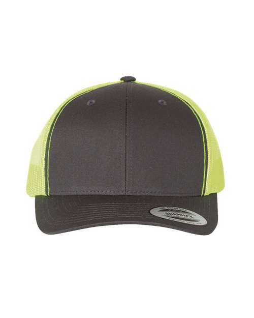 YP Classics 6606 Retro Trucker Cap - Charcoal/ Neon Green - front