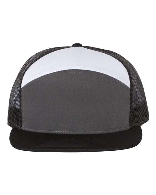 Richardson 168 Seven-Panel Trucker Cap - Charcoal/ Black/ White - front