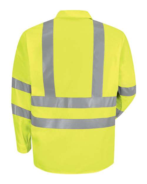 Red Kap SS14HV Men's High Visibility Safety Long Sleeve Work Shirt - AB-Fluorescent Yellow/ Green - back