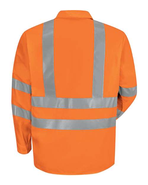 Red Kap SS14HV Men's High Visibility Safety Long Sleeve Work Shirt - OF-Fluorescent Orange - back