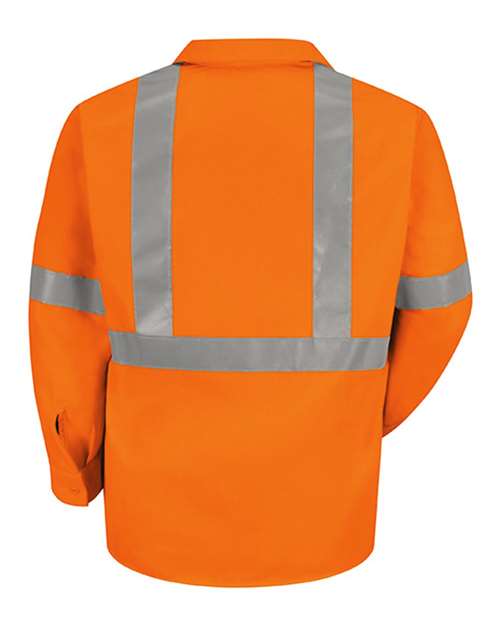 Red Kap SS14HV Men's High Visibility Safety Long Sleeve Work Shirt - O2-Fluorescent Orange - back