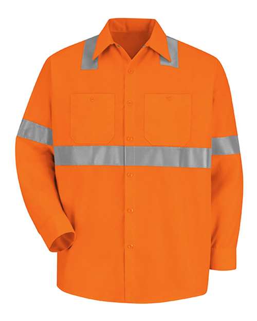Red Kap SS14HV Men's High Visibility Safety Long Sleeve Work Shirt - O2-Fluorescent Orange - front