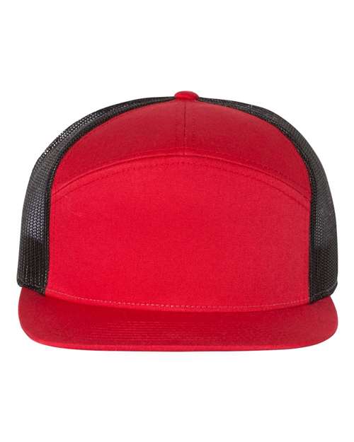 Richardson 168 Seven-Panel Trucker Cap - Red/ Black - front