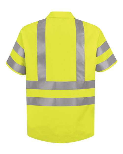 Red Kap SS24HV Men's High Visibility Safety Short Sleeve Work Shirt - AB-Fluorescent Yellow/ Green - back