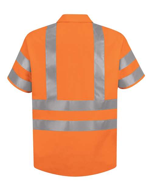 Red Kap SS24HV Men's High Visibility Safety Short Sleeve Work Shirt - OF-Fluorescent Orange - back