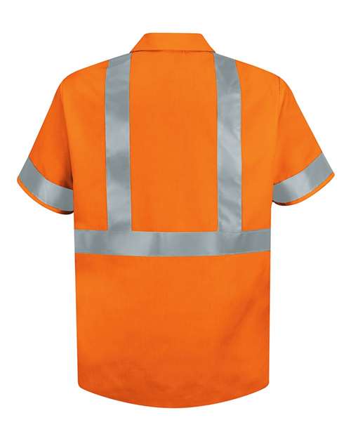Red Kap SS24HV Men's High Visibility Safety Short Sleeve Work Shirt - O2-Fluorescent Orange - back