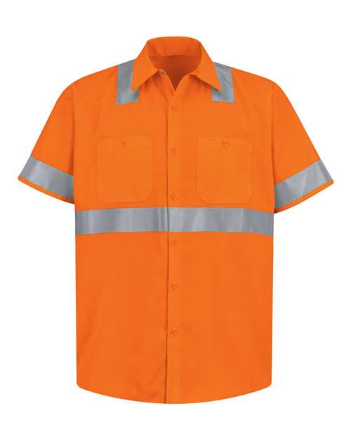 Red Kap SS24HV Men's High Visibility Safety Short Sleeve Work Shirt - O2-Fluorescent Orange - front