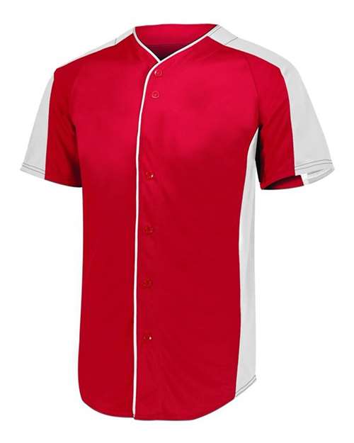 Augusta Sportswear 1656 Youth Full Button Baseball Jersey - Red/ White - side