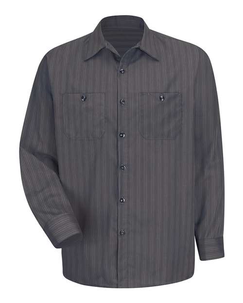 Red Kap SP10T Men's Tall Premium Long Sleeve Work Shirt - Charcoal/ Blue/ White Stripe - front