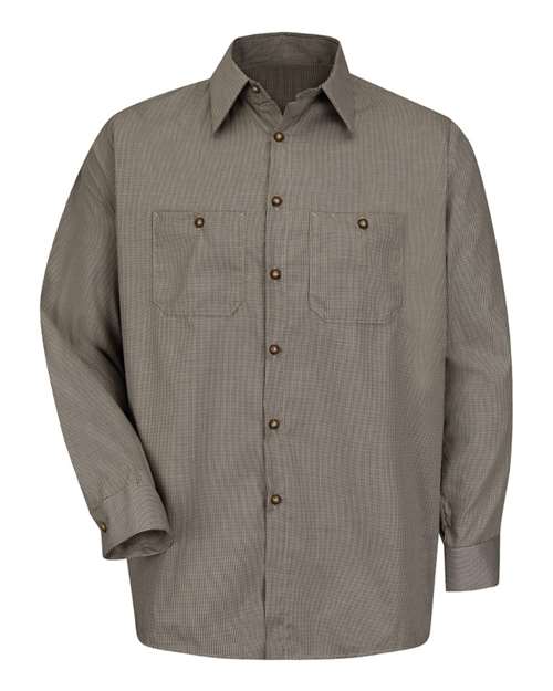 Red Kap SP10T Men's Tall Premium Long Sleeve Work Shirt - KB-Khaki/ Black Microcheck - front