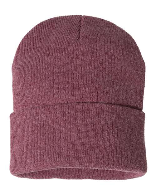 Sportsman SP12 12" Solid Cuffed Beanie - Heather Cardinal - front