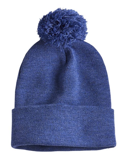 Sportsman SP15 12" Pom-Pom Cuffed Beanie - Heather Dark Royal - back