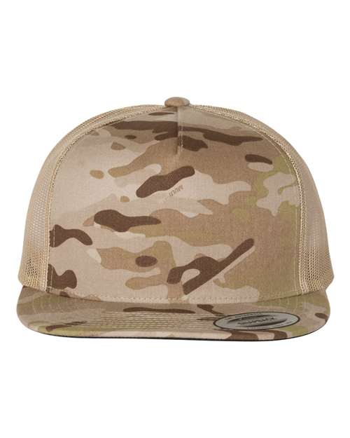 YP Classics 6006 Classic Five-Panel Trucker Cap - Multicam Arid/ Tan - front