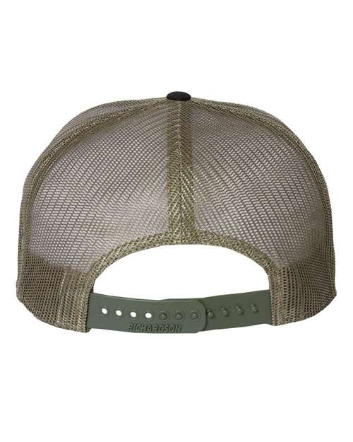 Richardson 168 Seven-Panel Trucker Cap - Black/ Camo/ Loden - back